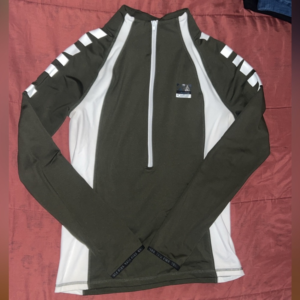 PINK Victoria's Secret Olive and White Zip-Up Jacket